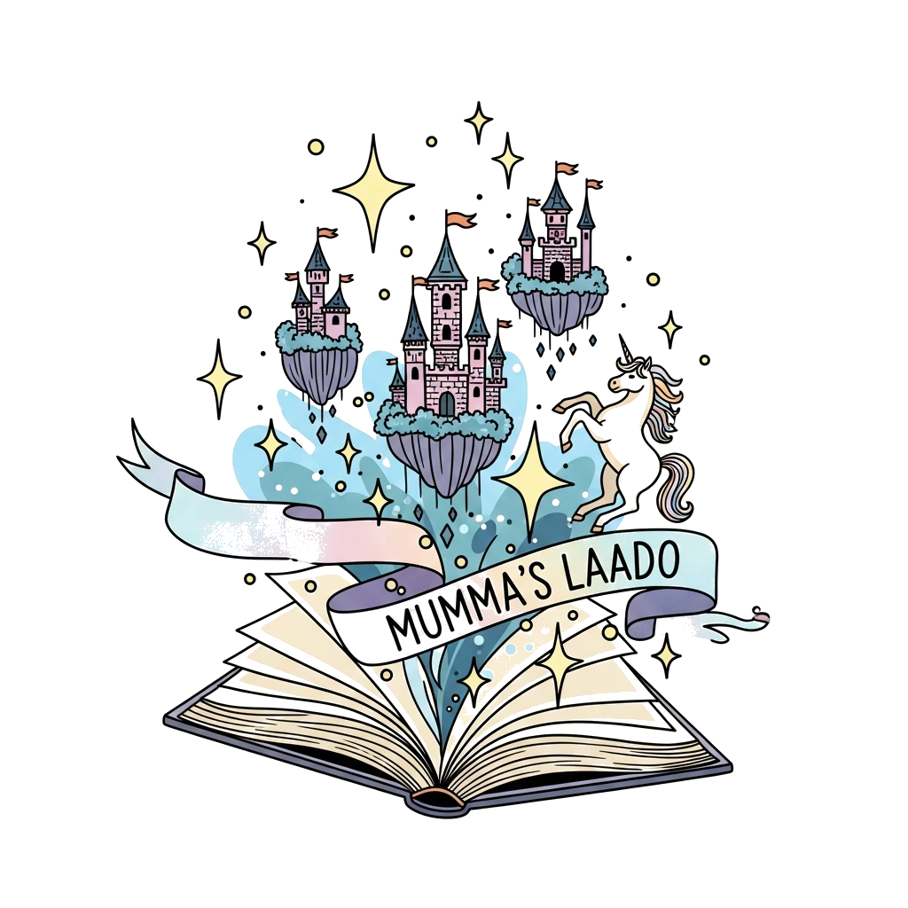 Custom design: A whimsical illustration of an open fantasy book with glowing pages, from which magical elements like sparkling stars...