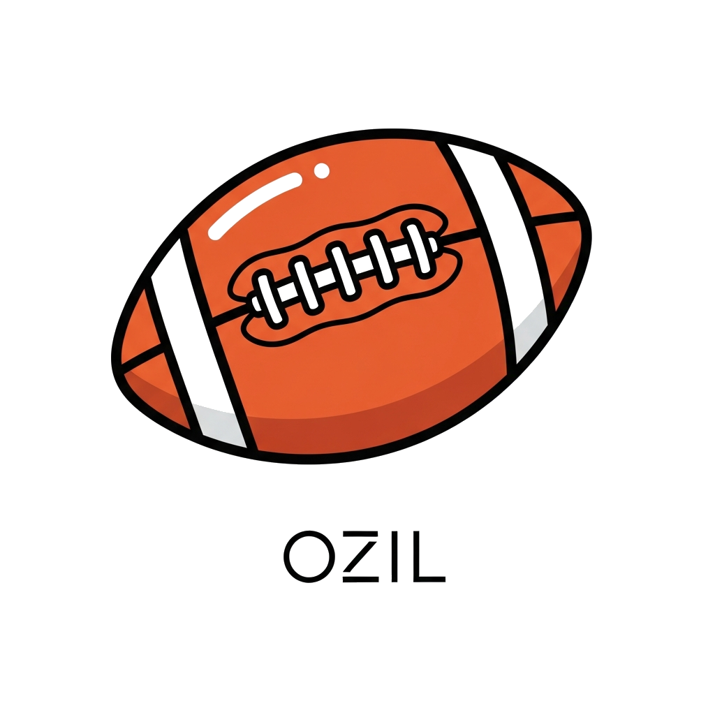 Custom design: A clean, minimalist illustration of a football, with the name 'Ozil' subtly integrated below in a modern, simple font...