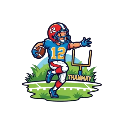 Design: A dynamic cartoon illustration of a football player in action, with a stylize...