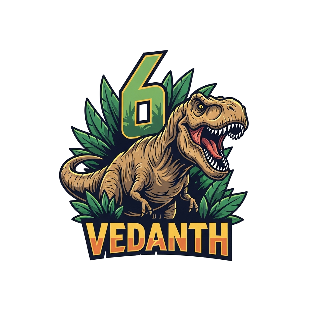 Custom design: A realistic, detailed illustration of a mighty Tyrannosaurus Rex roaring, with a subtle '6' incorporated into the bac...