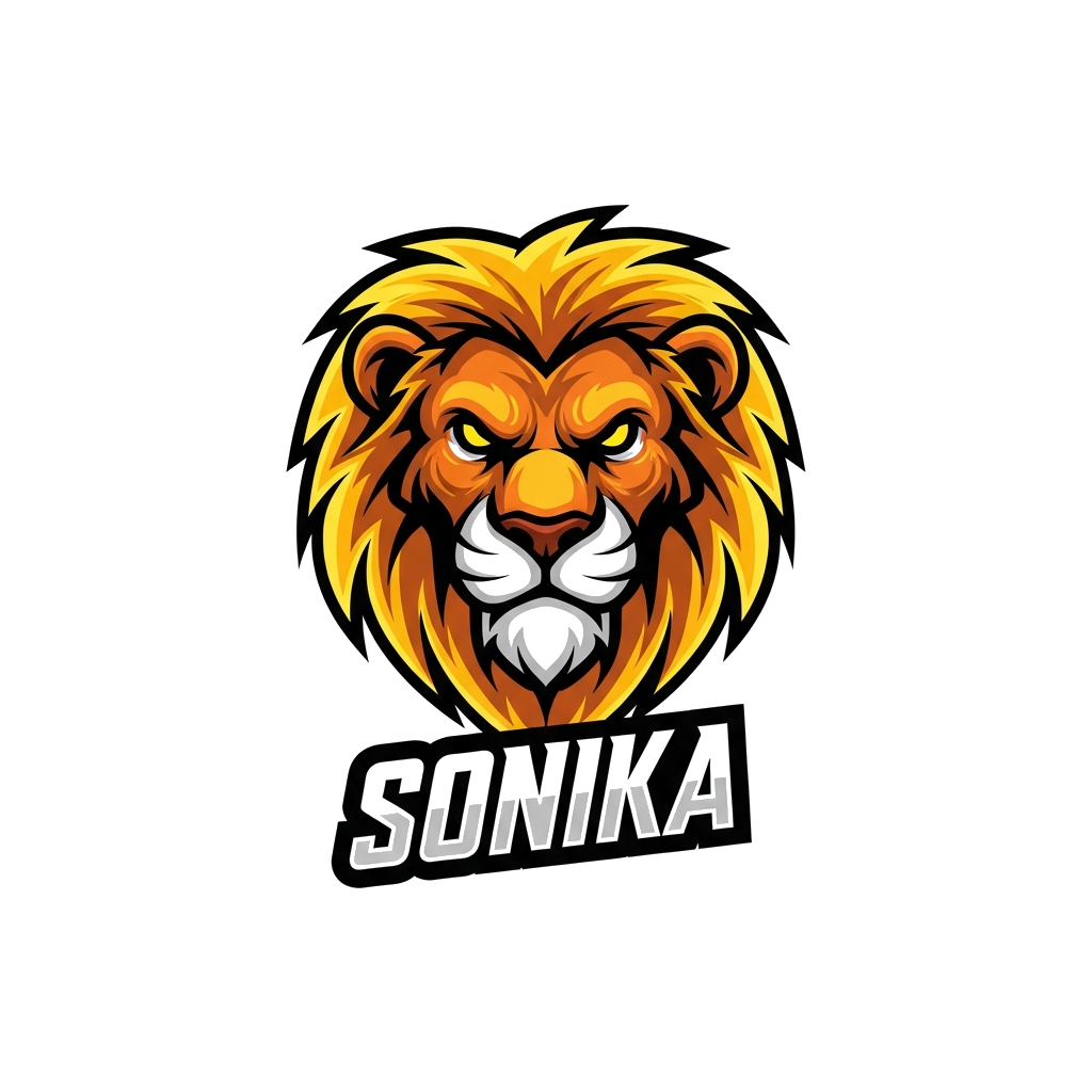 Custom design: A bold and cool cartoon lion's face, stylized with sharp lines and strong features, with a friendly yet powerful expr...