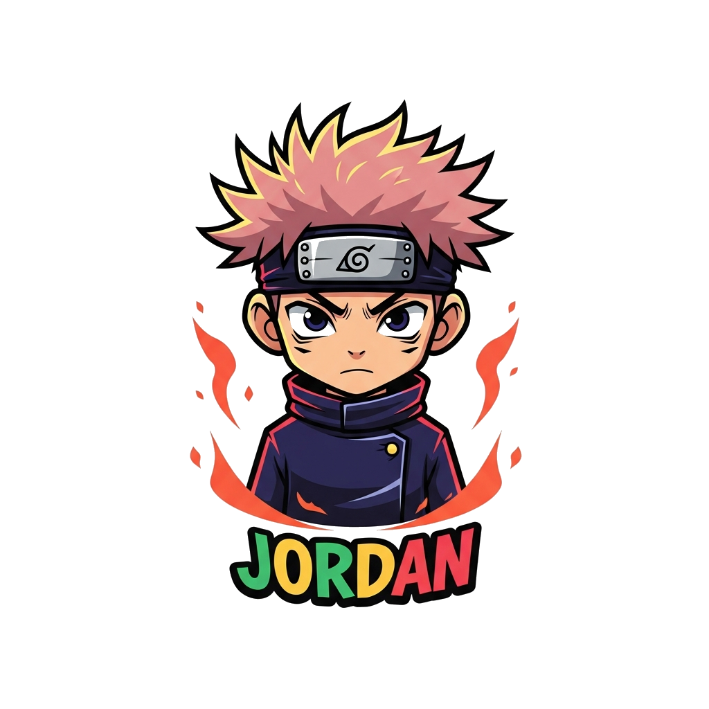 Custom design: A dynamic, bold illustration of Sukuna from Jujutsu Kaisen, stylized with a cool, slightly simplified aesthetic, surr...