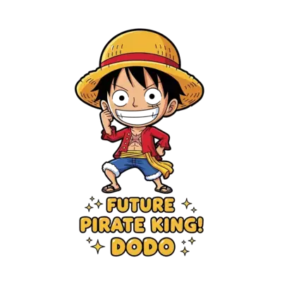 Design: A super cute, chibi Monkey D. Luffy from One Piece, with his iconic straw hat...