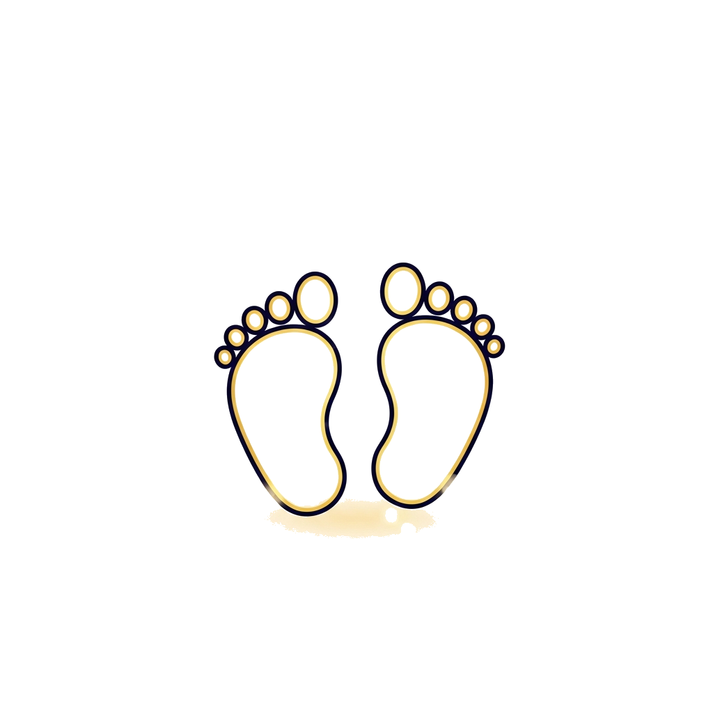 Custom design: A serene illustration of two simple, elegant footprints, subtly outlined in gold, resting on a bed of soft, ethereal ...