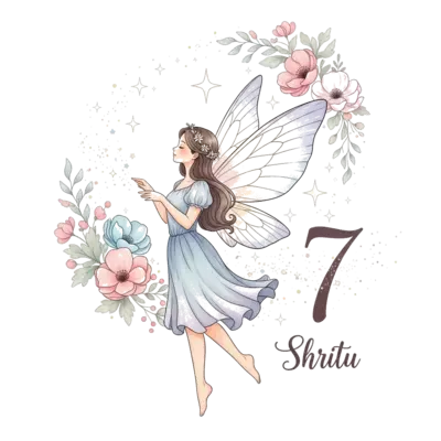 Design: A whimsical illustration of a graceful fairy with delicate, translucent wings...