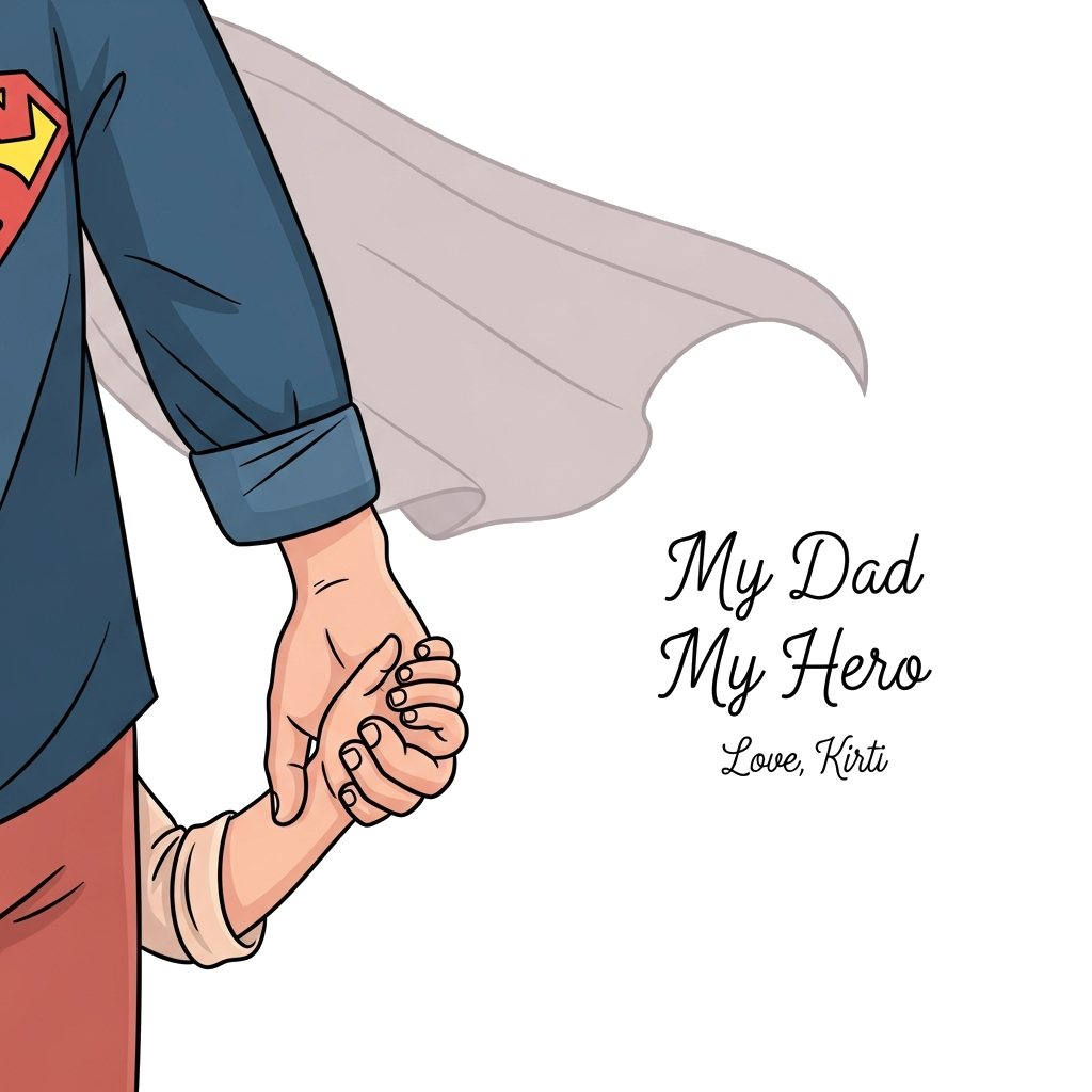Custom design: An elegant, subtle illustration of a child's hand holding an adult's hand, with a silhouette of a superhero cape subt...
