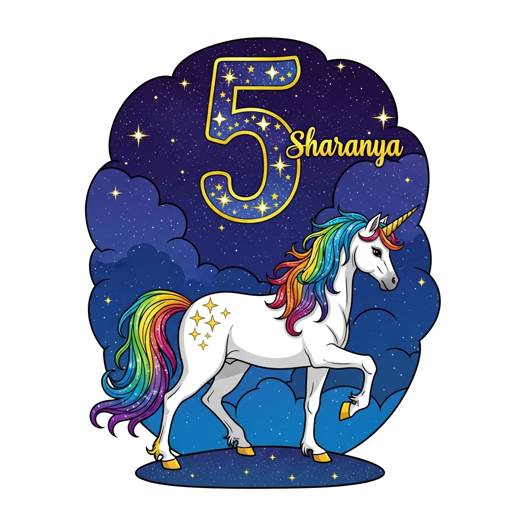Custom design: A majestic unicorn with a shimmering rainbow mane and tail, prancing gracefully under a magical night sky filled with...