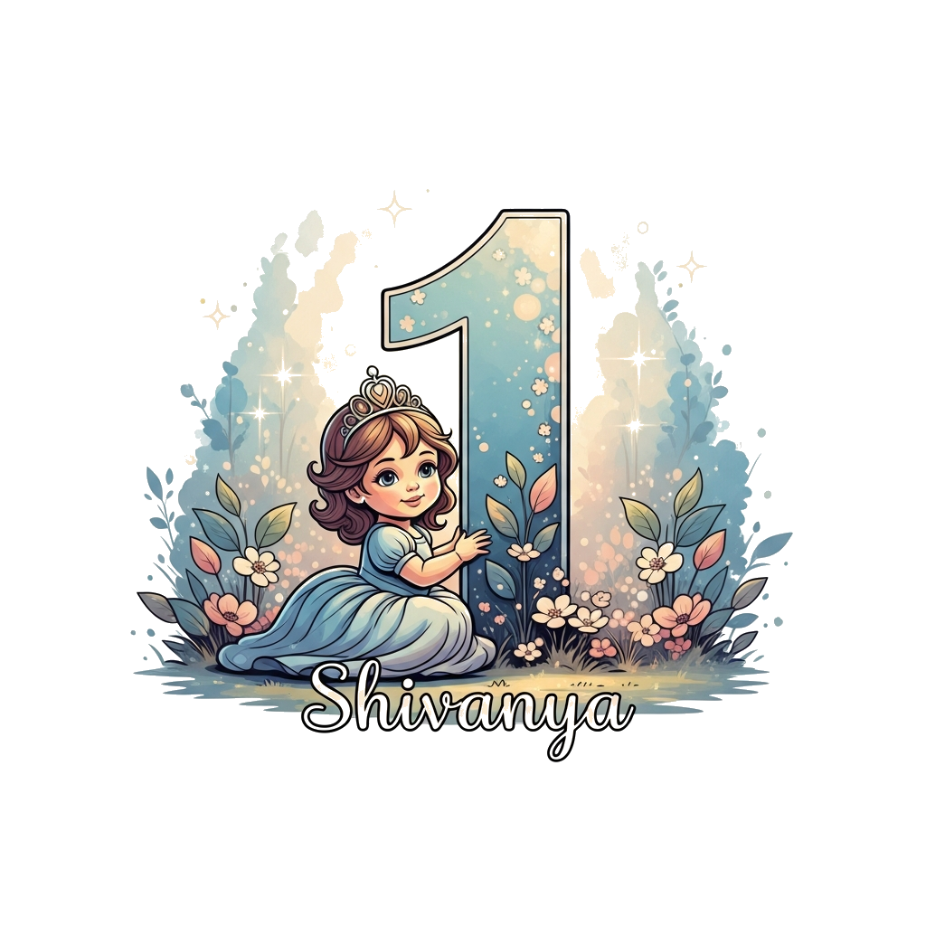 Custom design: An elegant and dreamy illustration of a baby princess with soft, flowing hair, wearing a beautiful gown, sitting grac...