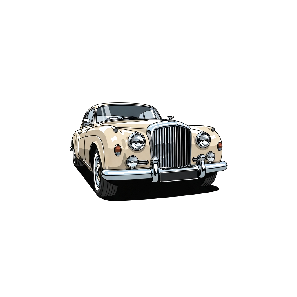 Custom design: A highly detailed, realistic illustration of a classic vintage Bentley car, showcasing its iconic grille and elegant ...