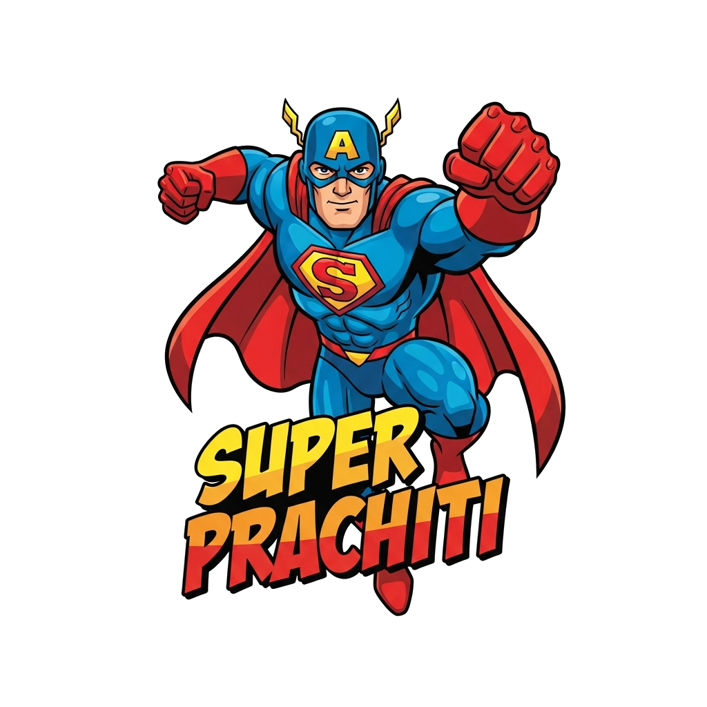 Custom design: A powerful illustration of a generic superhero figure in a dynamic action pose, inspired by Marvel aesthetics, with a...