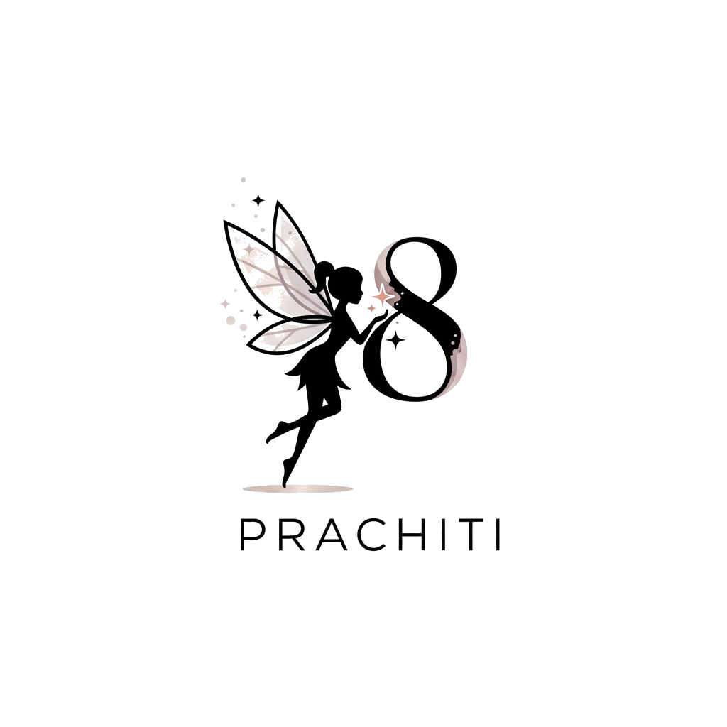 Custom design: A sleek, minimalist fairy silhouette with delicate, modern wings, gently interacting with a stylized number '8'. The ...