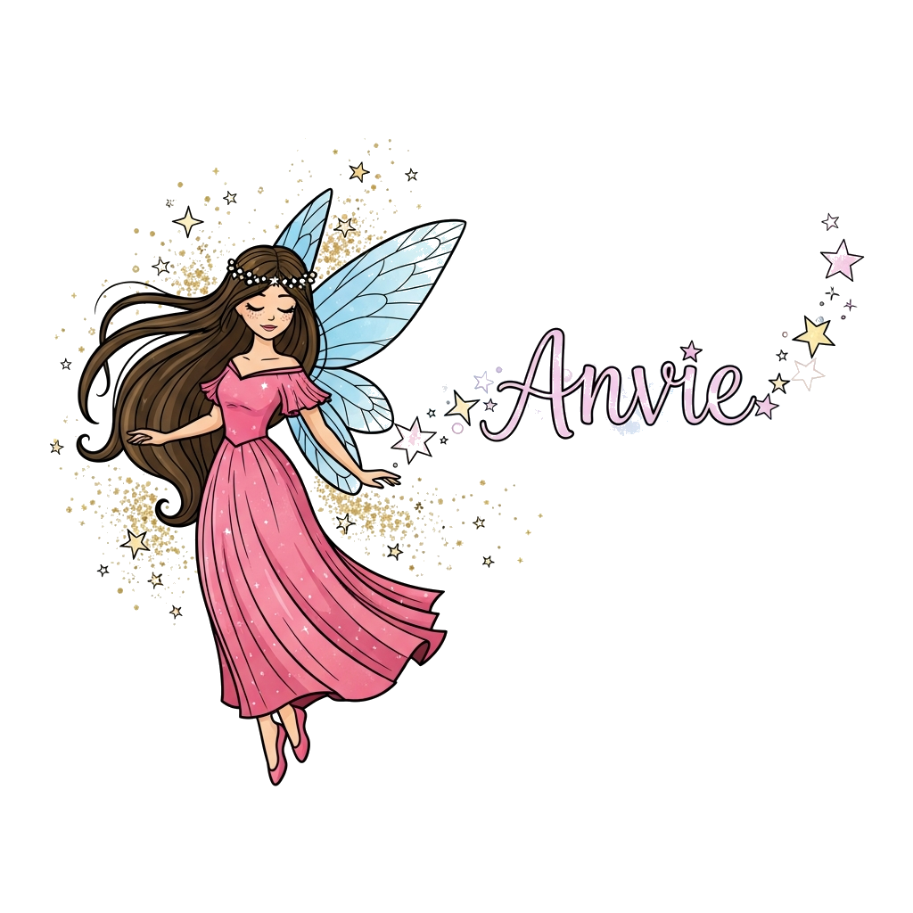 Custom design: A whimsical illustration of a graceful fairy princess with long flowing hair, surrounded by shimmering glitter and ma...