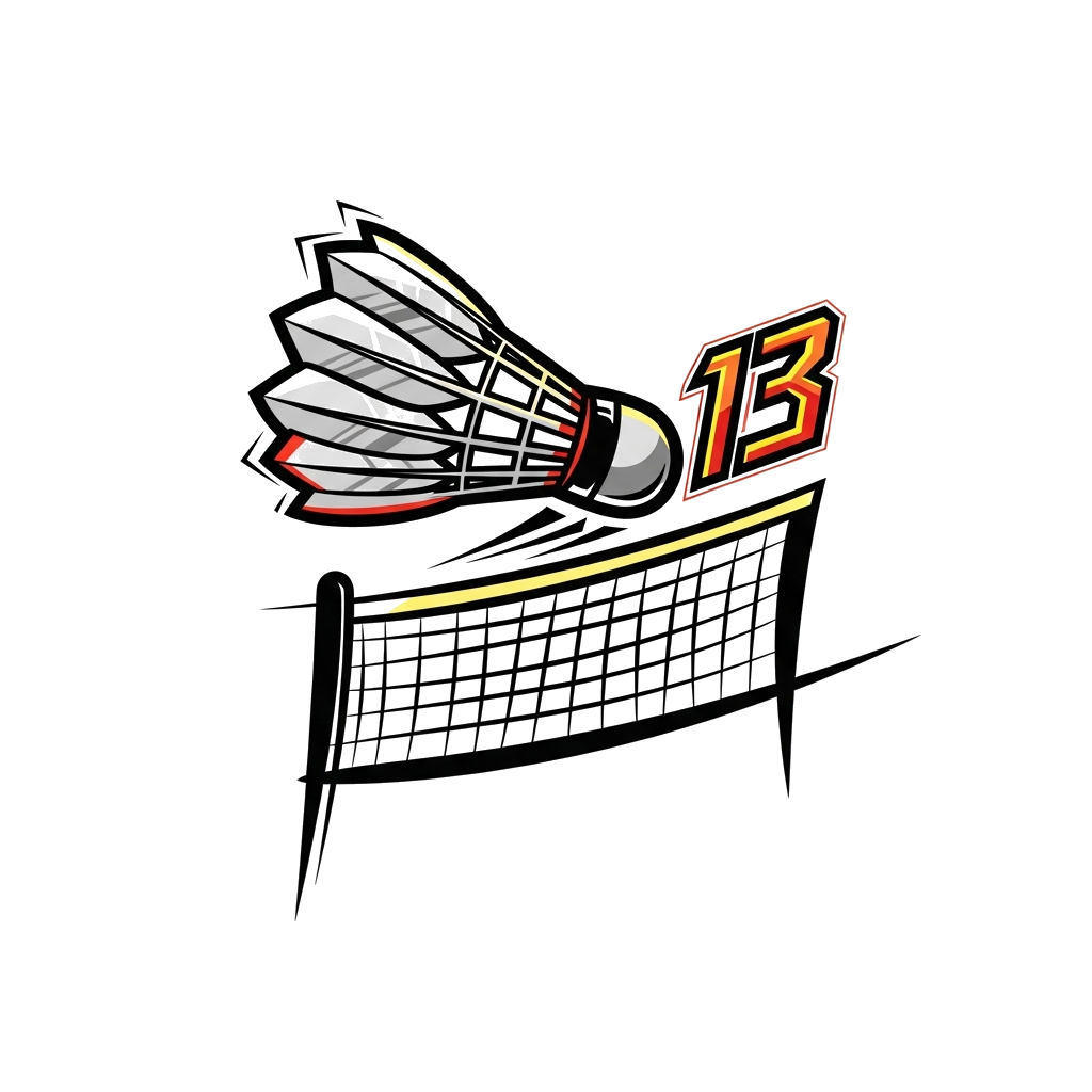 Custom design: A dynamic illustration of a stylized badminton shuttlecock soaring over a net, with a subtle '13' integrated into the...