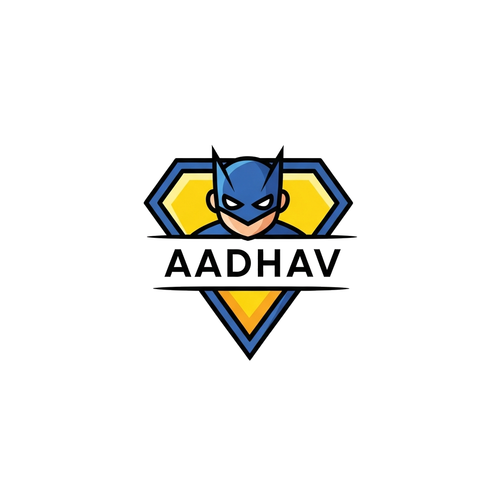 Custom design: A sleek, minimalist superhero emblem in a modern geometric style, with the name 'Aadhav' subtly integrated below in a...