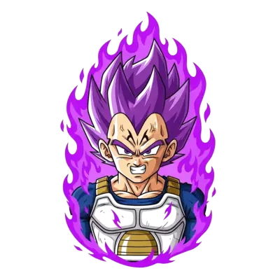 Design: Ultra ego vegeta with angry look and purple fire background 