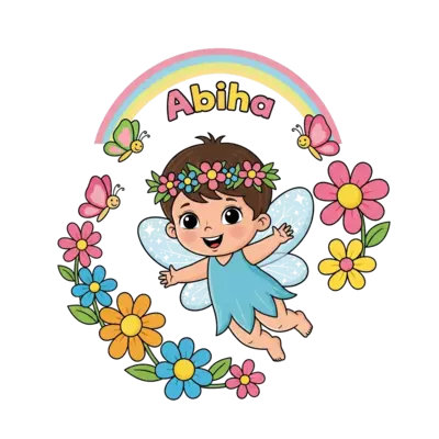 Design: A cute, bright cartoon illustration of a happy baby fairy with sparkly wings ...