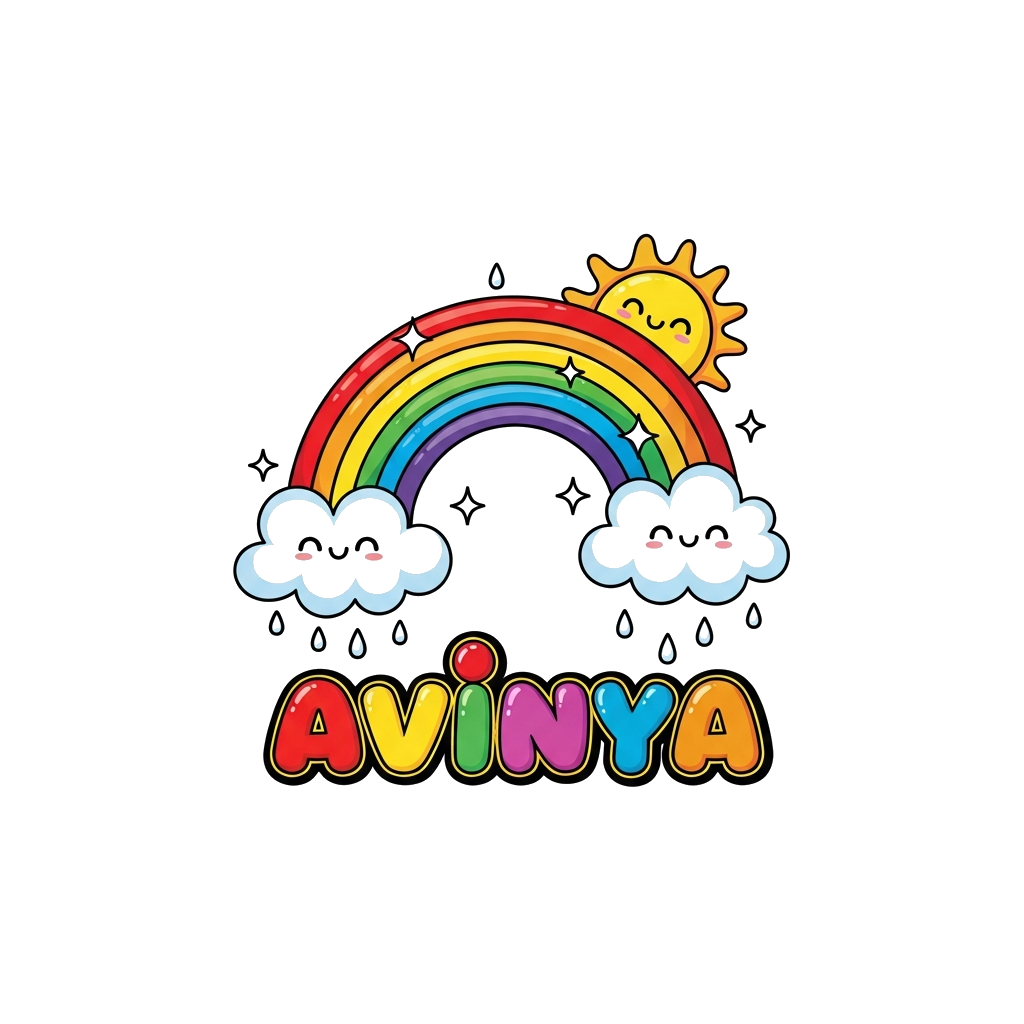 Custom design: A super cute cartoon illustration of a cheerful, vibrant rainbow arching high, with fluffy smiling clouds on either s...