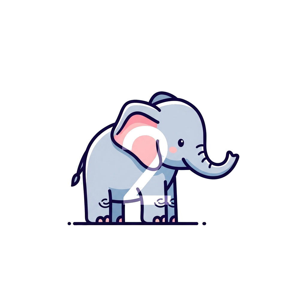 Custom design: A clean, minimalist illustration of a baby elephant in a modern art style, with a subtle number '2' integrated into t...