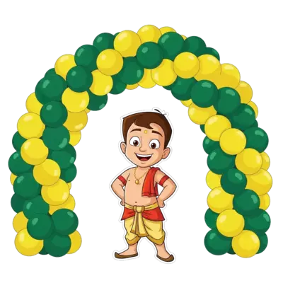 Design: A festive party decoration featuring a magnificent balloon arch in lush green...