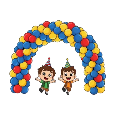 Design: Cute chibi-style cartoon characters of Motu and Patlu popping out from a gian...