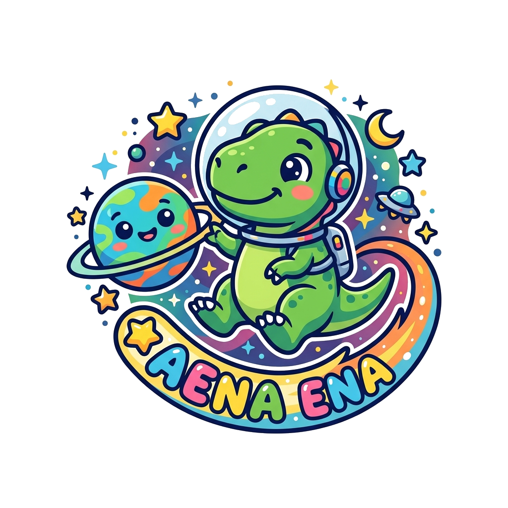 Custom design: A super cute cartoon baby T-Rex wearing a tiny astronaut helmet, floating happily in a vibrant, star-filled space, re...