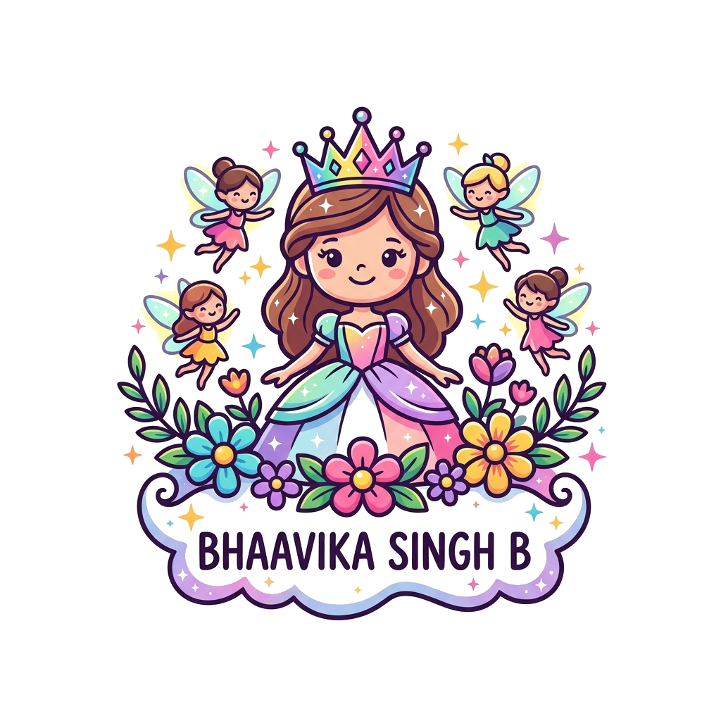 Custom design: A cute cartoon princess with a sparkling crown, surrounded by whimsical fairies and flowers, in a vibrant and playful...