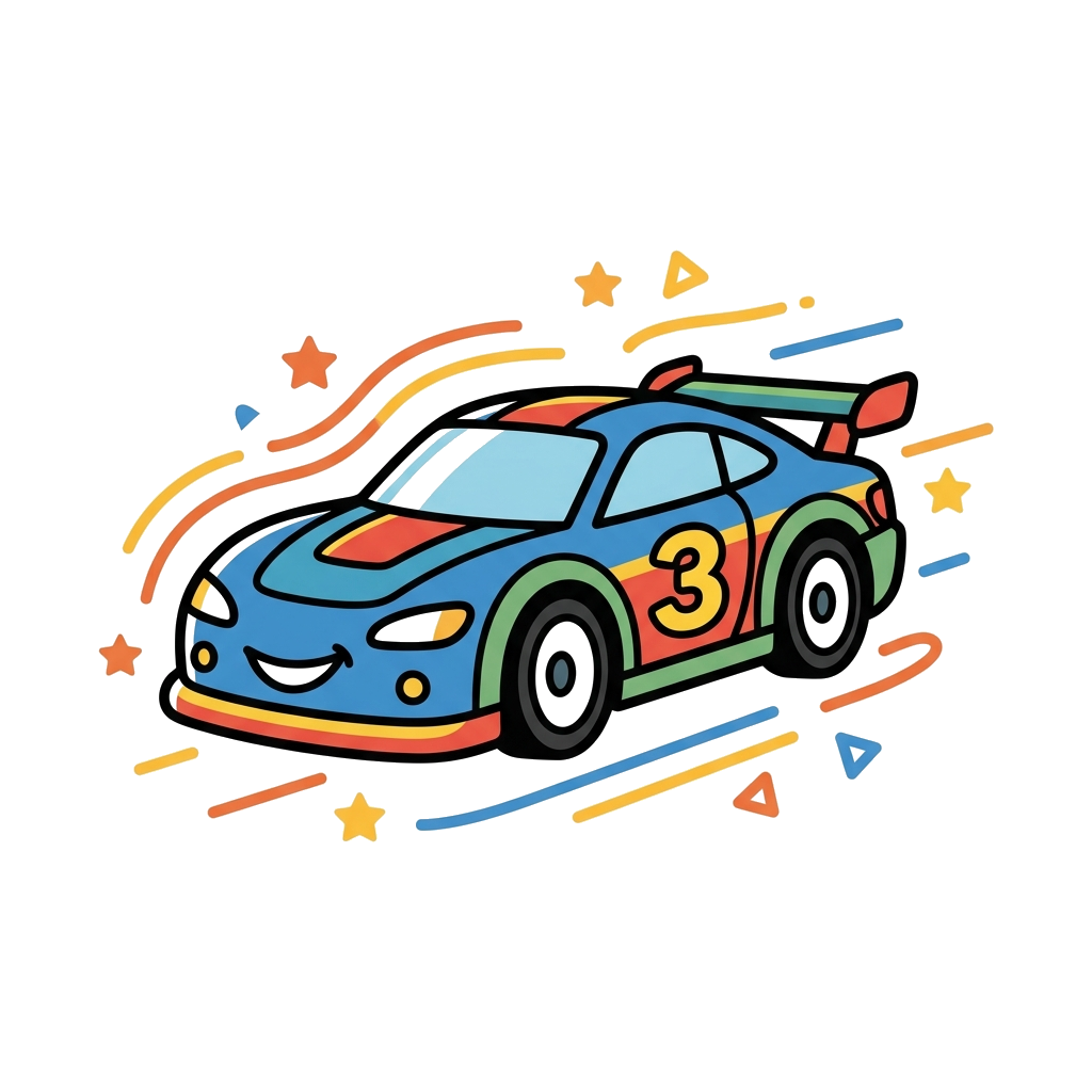 Custom design: A minimalist illustration of a sleek, modern race car in a dynamic pose, with abstract lines and shapes in a muted co...