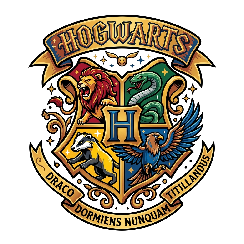 Custom design: A bold and cool graphic illustration of the iconic Hogwarts crest, reimagined with a modern, dynamic edge, featuring ...