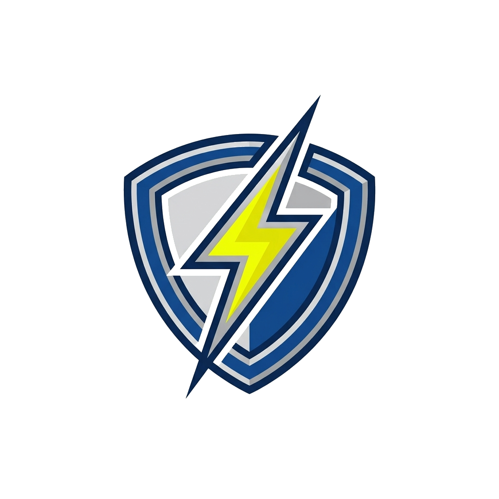 Custom design: A sleek, modern superhero emblem, featuring a stylized lightning bolt integrated into a shield shape, with clean line...