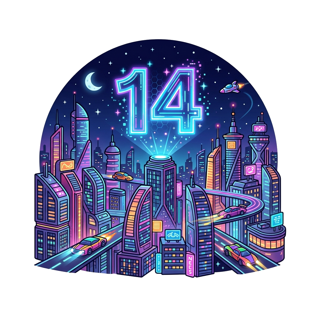 Custom design: A vibrant, futuristic cityscape at night with glowing neon lights and flying vehicles, featuring a large, holographic...