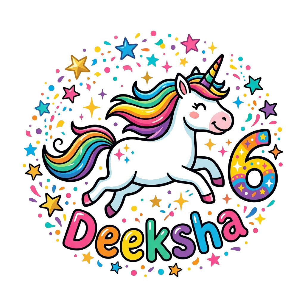 Custom design: A vibrant, bold cartoon unicorn with a rainbow mane and tail, galloping happily amidst a shower of colorful confetti ...
