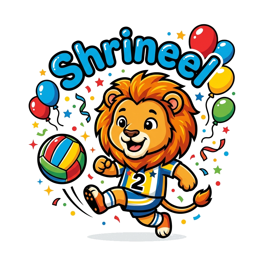 Custom design: A cute cartoon baby lion wearing a tiny football jersey, kicking a colorful football, with the number '2' prominently...