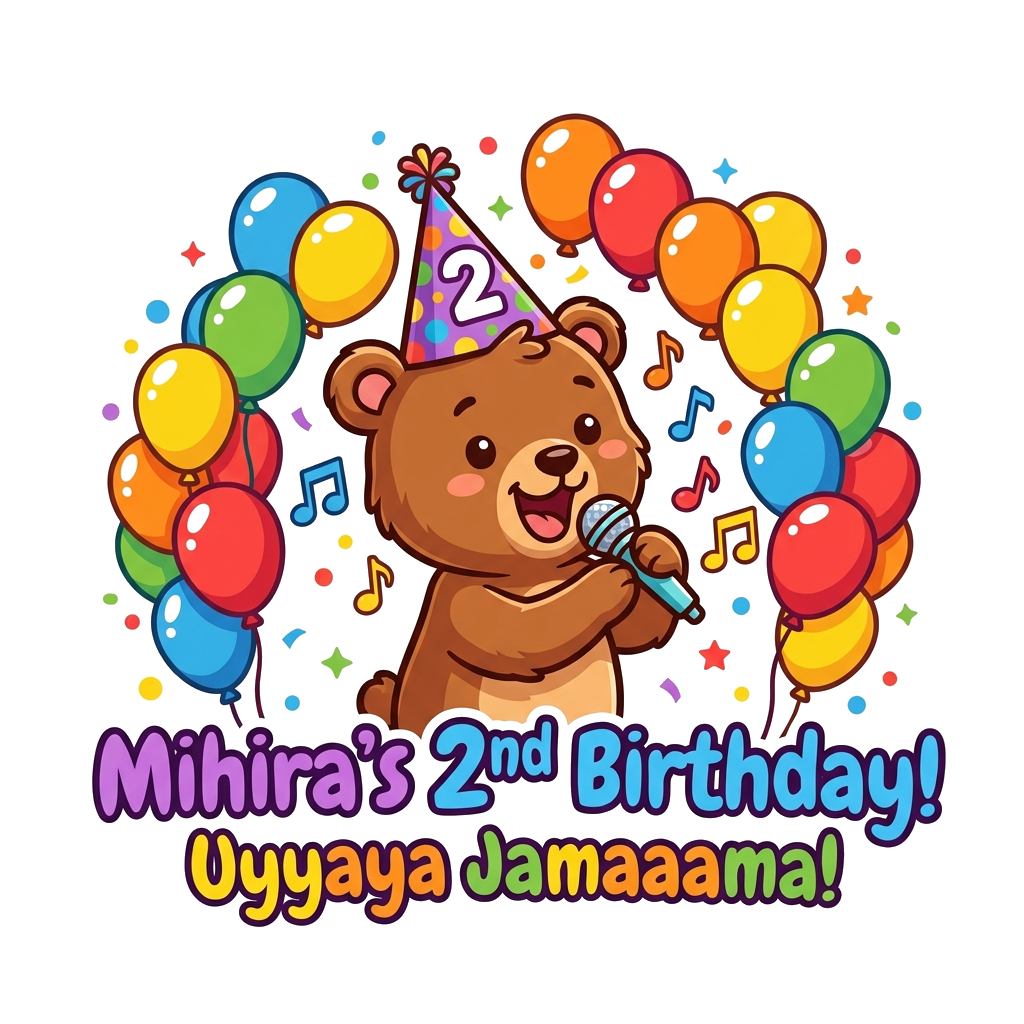 Custom design: A cute cartoon baby animal (like a bear cub or fox kit) singing into a tiny microphone, with musical notes floating a...