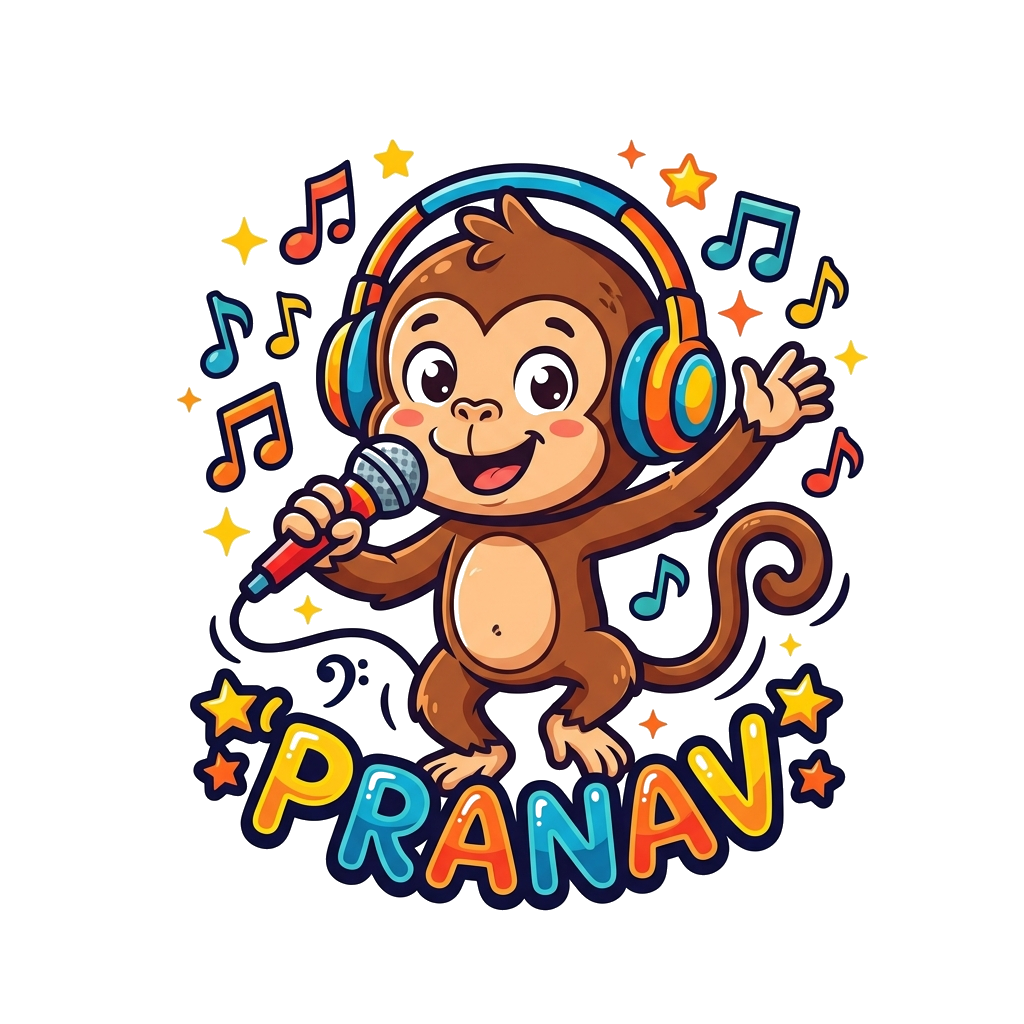 Custom design: A cute cartoon character, like a happy little monkey or a dancing bear, wearing headphones and holding a microphone, ...