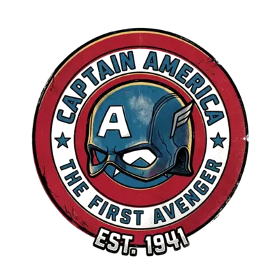 Custom design: A close-up portrait of Captain America's iconic helmet and shield, designed with a retro comic bo...