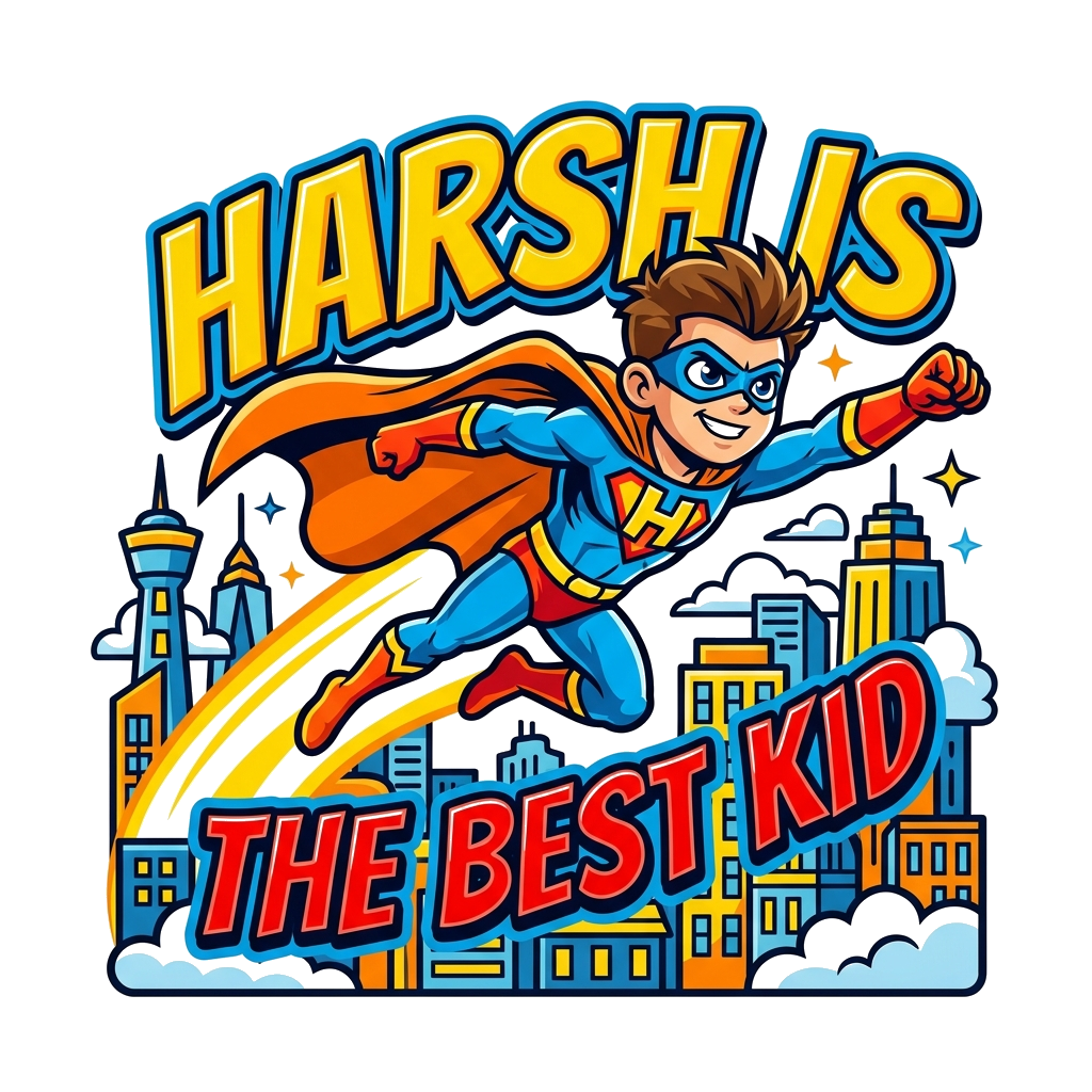 Custom design: A dynamic illustration of a young superhero character, flying powerfully through a stylized city background, with a c...