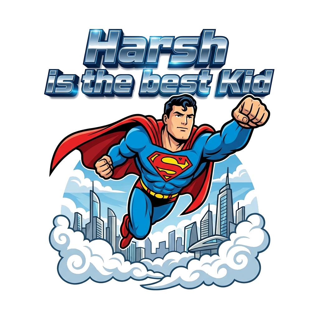 Custom design: A powerful illustration of Superman in a heroic pose, flying above the clouds with a stylized city visible below, in ...